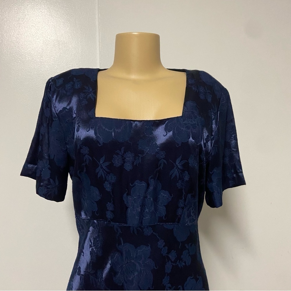 vintage Molly Malloy midnight blue jacquard square neck maxi dress Size 12 - Picture 8 of 11